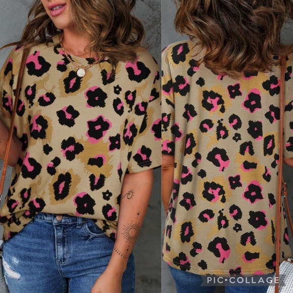 BROWN Boyfriend Leopard Print Loose T Shirt - Picture 2 of 2